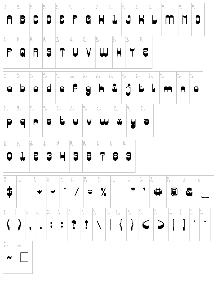 Singing Bird font map